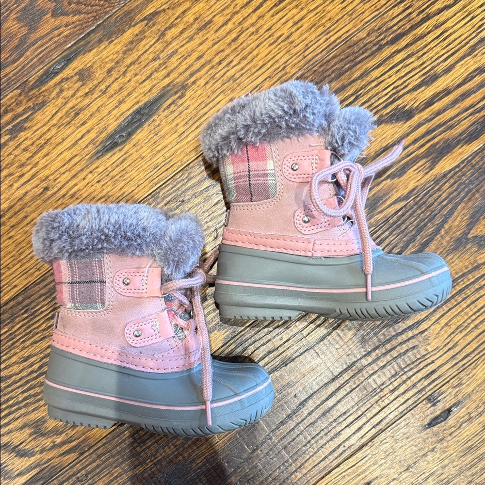 London Fog Pink and Gray Kids Boots